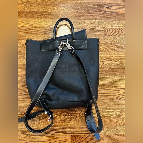 Roots Vintage Papa Alex Black Pebbled Leather Drawstring Knapsack Large Backpack - Picture 7 of 11